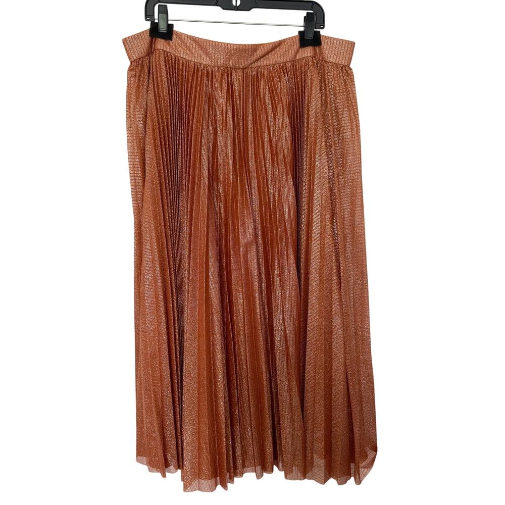 Lela Rose 18 NWT Metallic Pleated Midi Skirt Ginger Bronze Shimmer Party
